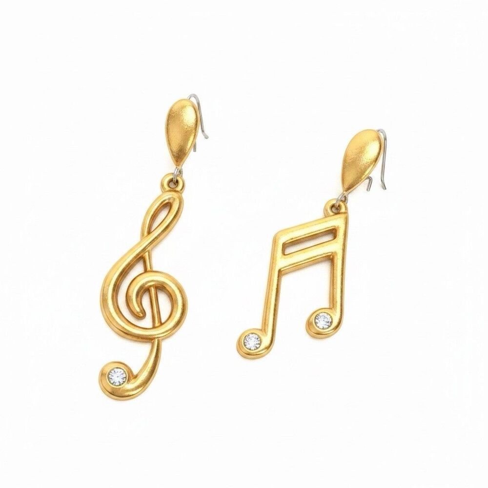 Gold Plated Musical Note Earrings Dangle Drop